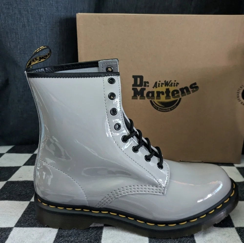 Doc Martens Boots Womens 11 Zinc Grey Patent Leather 1460 Women 112025 - Picture 2 of 10